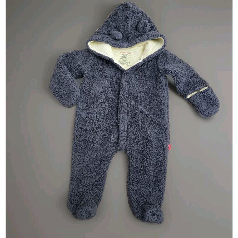 Magnetic Me Infant Minky Pram Winter Plush Bodysuit Teddy Grey- Unisex N4